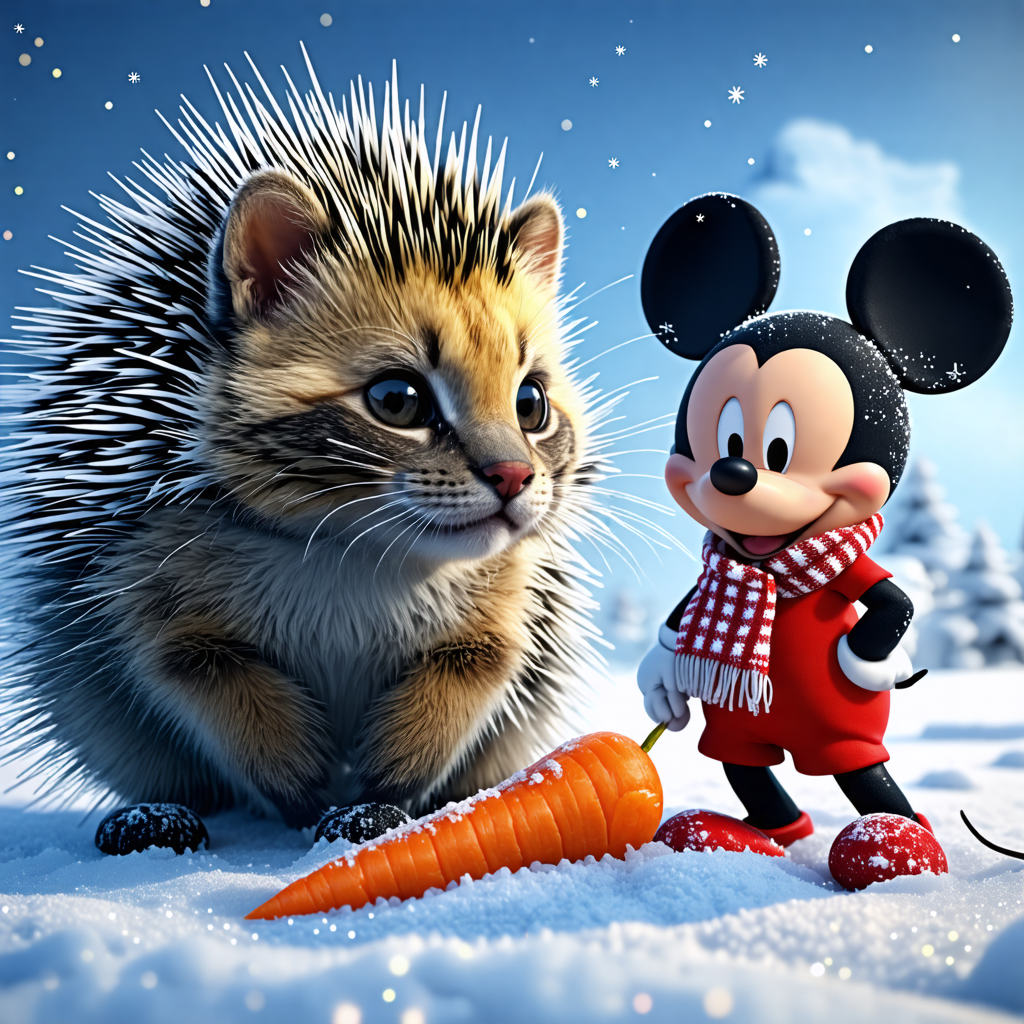 porcupine, kitten, jaguar, mickey mouse, rice, scarf, carrot, mouse, igloo, candy